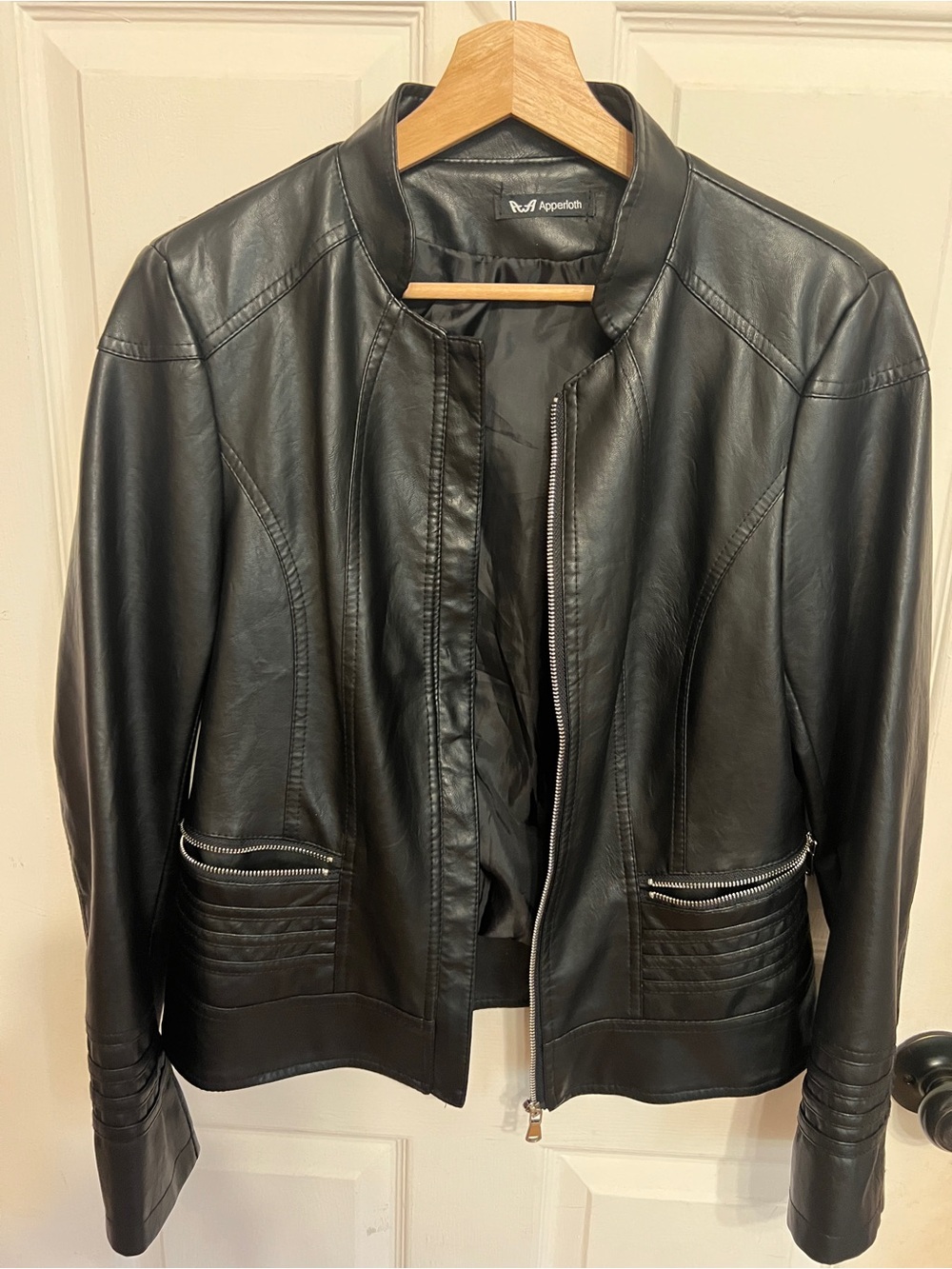 Black faux Leather Zip-Front Women's Jacket